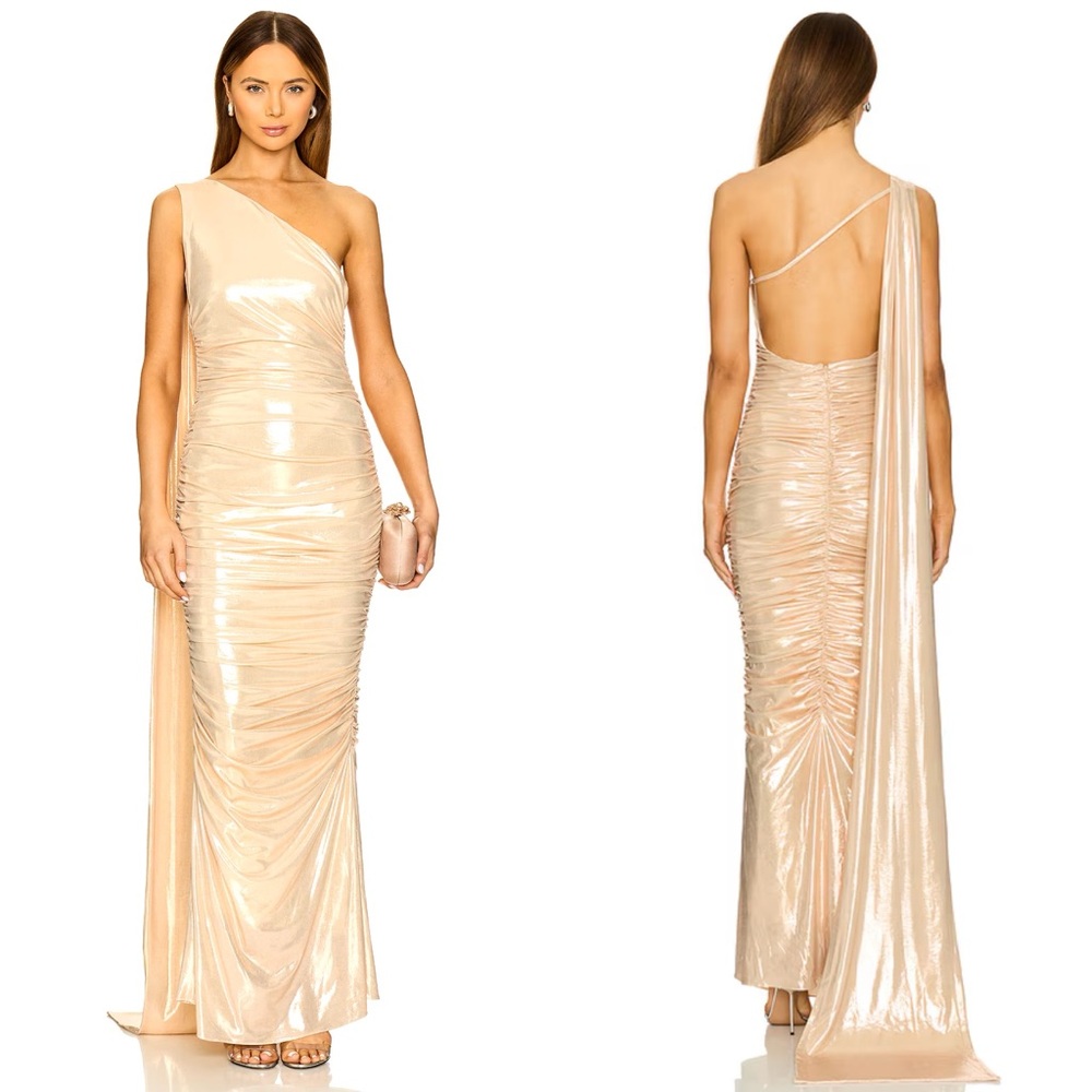 NEW NWT Retrofete Shannon One Shoulder Maxi Dress In Latte